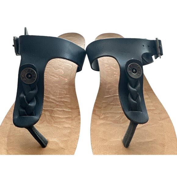 Blowfish Malibu Blue T Strap Sandal Braided Adjustable Buckle Cork Sole Size 8.5 - Picture 4 of 7